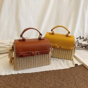 Women’s Bag New Summer Beach Travel Shoulder Cross Body Bag Straw Small Square Bag for Daily
