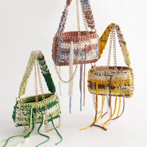 Women’s Bohemian Style Boho Crochet Yarn Fringe Tote Rainbow T shirt Woven Crossbody Bag Polyester Tassel Casual Beach Bag