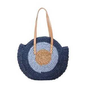 Women’s Boho Woven Handbag Summer Beach Holiday Tote Bag Two Straps Portable Straw Rattan Bucket Shoulder Autumn Spring