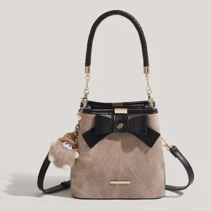 Women’s Bucket Bag New Arrival All Match Bow PU Handbag Crossbody Single Shoulder Summer