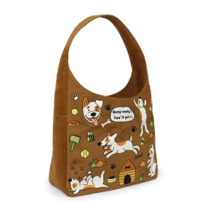 Women’s Canvas & Polyester Tote Bag with Magnet Button Shoulder Strap Large Capacity Inner Pocket Cartoon Pattern Customizable