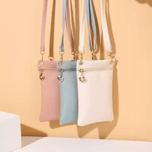 Women’s Convenient PU Leather Shoulder Bag Mini Zipper Crossbody Cash Bag Fashion Travel Phone Pouch