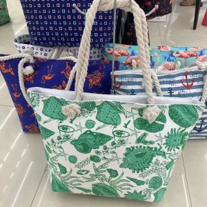 Women’s Custom Beach Print Shoulder Bag with Embroidery Decoration Handbag Women’s Beach Bag