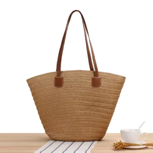 Women’s Custom Large Straw Tote Beach Bags Fashionable Lady’s Beach Portable Zip Tassel Summer Spring Autumn