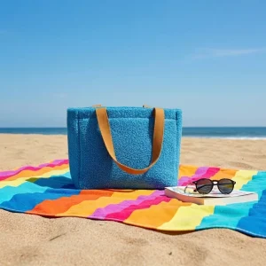 Women’s Custom Printed Logo Waterproof Summer Shopping Tote Bag Pool Terry Cloth Shoulder Beach Bag