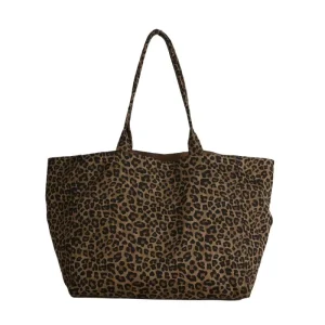 Women’s DIY Leopard Print Tote Bag Double Sided Large Capacity Open Top Design for Daily Use Travel Beach