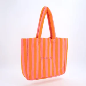 Women’s Eco Friendly Fashion Large Capacity Stripe Towel Cloth Tote Bag Durable Terry Striped Travel Beach Shoulder Bags