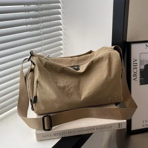 Women’s Fashion Characters Large Capacity Crossbody Shoulder Bag Lightweight Nylon Handbag 2 Side Pockets Zip Casual