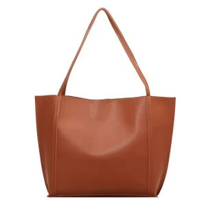 Women’s Fashion Large Capacity Tote Handbag Solid Color PU Leather Shoulder Bag Open Closure Water Resistant