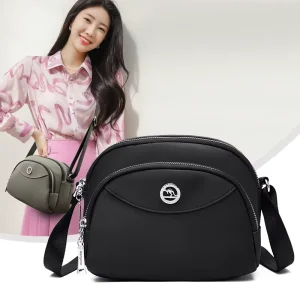 Women’s Fashion Small Round Crossbody Bag Soft Oxford Leather Zipper Closure Single Strap Summer Waterproof for Daily