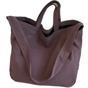 Women’s Fashion Solid Color Large Capacity 40cm Nylon Tote Bag Zipper Versatile Light Soft Shopping Crossbody Shoulder