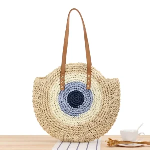 Women’s Fashionable Summer Beach Tote Bag Personalized Straw Design Two Portable Straps Button Closure for Autumn Spring Season