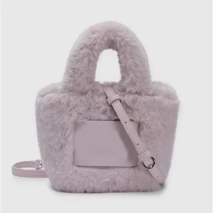 Women’s Fluffy Plush Mini Bag for Fall Winter Single Strap Storage Party Handbag Polyester Cartoon Mouse Design for Girls