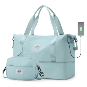 Women’s Foldable Waterproof Canvas Duffel Bag Weekend Overnight Gym Sports Bag Zipper for Travel Short Trips Includes Toiletries