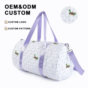 Women’s Gym Bag Purple Quilted Duffle Custom Full Print Tote Nylon Weekend Overnight Bag With Strap