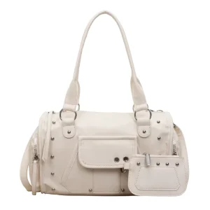 Women’s Handbag Silver Gold Tone Fashionable Solid color Glossy Faux Leather Zipper Tote Bag Portable Polyester Lining