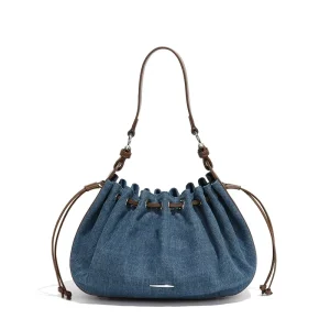 Women’s Handmade Crossbody Drawstring Bag with Denim Ruffles Messenger Design Shoulder Bag
