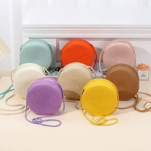 Women’s Handmade Woven Straw Shoulder Bag with Polyester Lining and Zipper Closure Travel Beach Crossbody Handbag