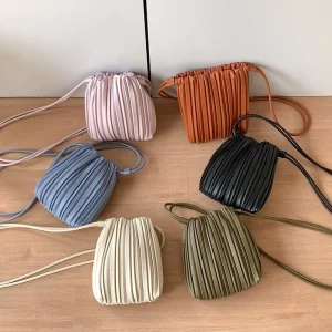 Women’s High End Soft PU Leather Waterproof Zipper Crossbody Bag Spring Summer Small Square Bags Versatile Pleated