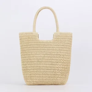 Women’s Lady Fashionable Summer Beach Handbag Large Capacity Straw Woven Two Straps Shoulder Bag Zip Closure Portable Autumn