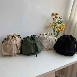 Women’s Large Capacity Nylon Shoulder Bag All Match Underarm Crossbody Bag with Drawstring Design