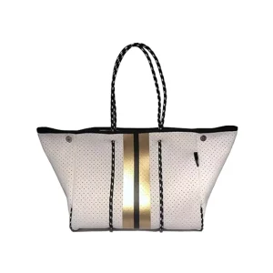 Women’s Large Neoprene Handbag Striped Travel Shoulder Straps Fashionable Polyester Bucket for Summer Autumn Pool Beach
