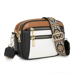 Women’s Leather Crossbody Purse Vegan Leather Small Shoulder Handbag with Wide Strap