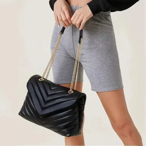 Women’s Lightweight PU Quilted Designer Handbag Adjustable Chain Strap Hasp Closure Polyester Fashionable Crossbody Shoulder Bag