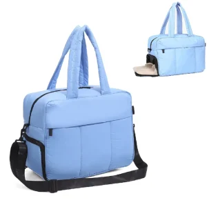 Women’s Lightweight Puffer Overnight Travel Duffel Bag Multifunctional Down Shoulder Bag with Shoe Compartment Shopping Bag