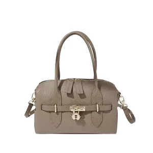 Women’s Medium Crossbody Shoulder Bag Urban Simplicity Genuine Leather Zipper Closure Lock Decoration Autumn