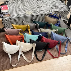 Women’s Men’s Nylon Crescent Crossbody Bag Fashionable Hobo Sling Shoulder Purse Casual Solid Color Messenger Popular Candy Lady