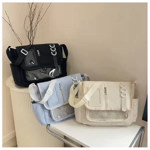 Women’s Messenger Bag With Transparent Display Window Large Capacity Crossbody Bags for Daily Commute Travel