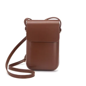 Women’s Mini Vertical PU Leather Cross Body Messenger Bag Small Size Stylish Mobile Phone Bag Adjustable Shoulder Strap