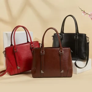 Women’s New Commuter Crossbody Handbag Mother’s Genuine Leather Shoulder Bag Large Capacity Two Straps Polyester Lining