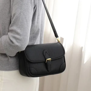 Women’s New Style Lychee Patterned Vintage Messenger Bag Luxurious Large Capacity Metal Buckle Crossbody Bag