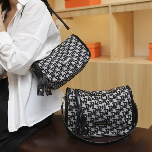 Women’s PU Leather Crossbody Bag Shoulder Bag Versatile Letter Print Messenger Bag