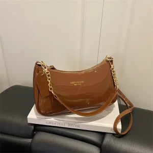 Women’s Patent PU Leather Designer Crossbody Bag Shoulder Handbag with Chain Strap Underarm Bag for Daily