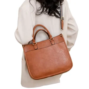 Women’s Retro Cross Border PU Leather Tote Shoulder Messenger Bag Versatile Casual Portable with Zipper Closure Polyester Lining