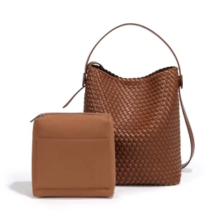 Women’s Retro Shoulder Messenger Bag with Portable Bucket Underarm Woven Design Large Capacity Fashion Clutches Mother Child Bag