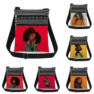 Women’s Shoulder Bag With Cute Black Girl Printed Diagonal Cross Canvas Handbag