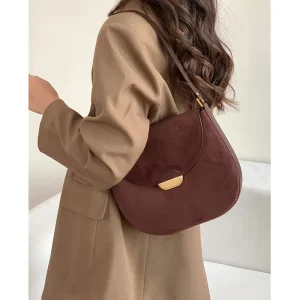 Women’s Single-shoulder Underarm Bag Genuine Leather Large-capacity Retro Messenger Bag ZIP Closure Stitched