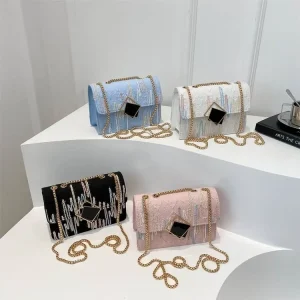Women’s Small Square Flap Shoulder Crossbody Bag PU Zipper Chain Casual Bag
