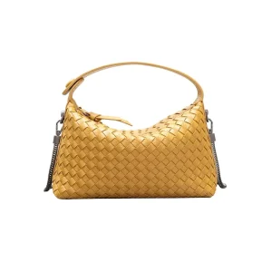 Women’s Solid Color Hand Woven Bag PU Texture Clutch Bag Single Shoulder Underarm Bag