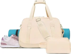 Women’s Sports Gym Duffle Bag with Zipper Closure Polyester Material Shoe Compartment Wet Pocket for Travel Fitness Yoga