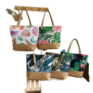 Women’s Summer Floral Printed Canvas Tote Bag Custom Logo Big Shoulder Casual Beach & Shopping Bag For Ladies & Girls