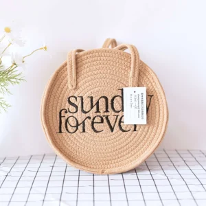 Women’s Tote Bag Handmade Customizable Summer Beach Shopping Bag with Handle Round Shape