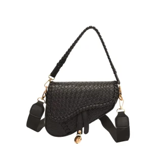 Women’s Vegan Leather Saddle Crossbody Bag with Silk Screen Logo Waterproof Portable Magnetic Zipper Closure All Seasons