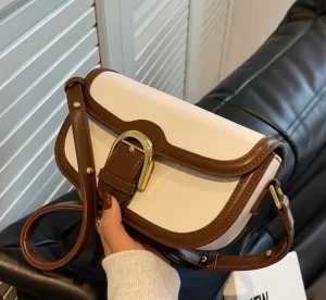 Women’s Vintage Brown Saddle Crossbody Bag High Quality PU Leather Casual Shoulder Purse with Gold Hardware