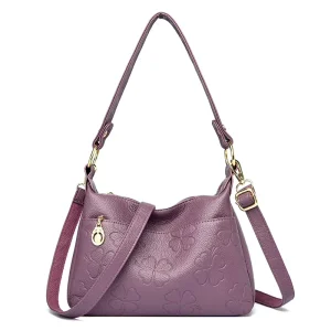 Women’s Vintage Clover Embossed PU Leather Lightweight Waterproof Zip Closure Shoulder Crossbody Hobo Bag
