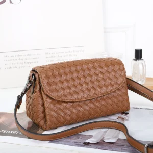 Women’s Vintage Messenger Bag Woven PU Leather Shoulder Crossbody Bags Lady Small Portable Purse Handwoven